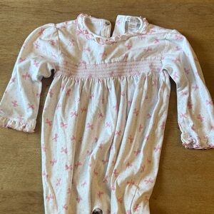 White Baby Footless Romper with Pink Bow Print